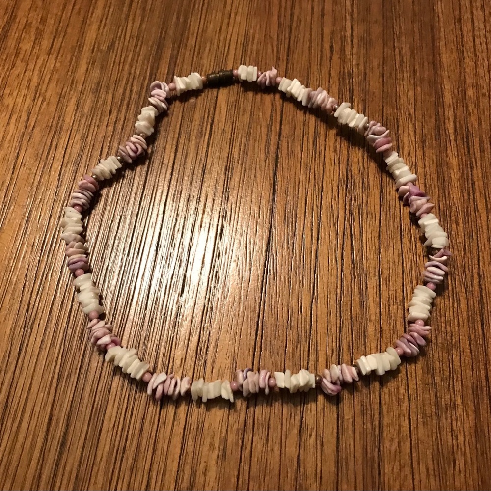 Purple and white shell necklace